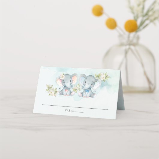Waterverf Elephant Twins Boy Girl Baby shower Plaatskaartje (Achterkant)