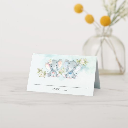 Waterverf Elephant Twins Boy Girl Baby shower Plaatskaartje (Voorkant)