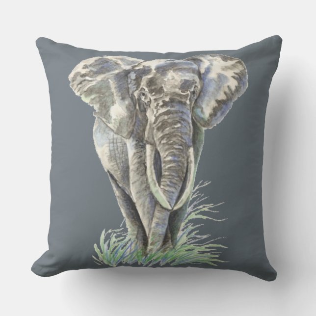 Waterverf Elephant Wildlife Animal art Buitenkussen (Voorkant)