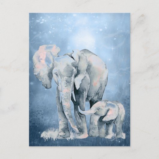 Waterverf Elephant Wildlife Natuur Animal Art Briefkaart (Voorkant)