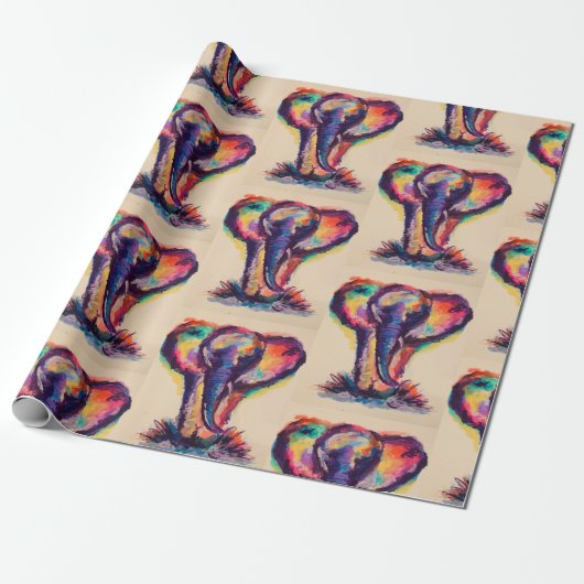Waterverf Elephant Wrapping Paper Cadeaupapier (Uitgerold)