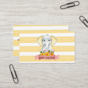 Waterverf Elephant Yellow Stripe Baby Registry Visitekaartje