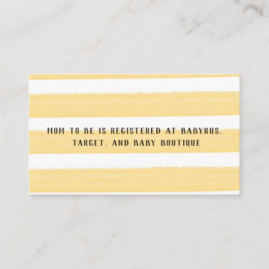 Waterverf Elephant Yellow Stripe Baby Registry Visitekaartje (Achterkant)