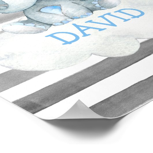 Waterverf Elephant ZOO Oerwoud Cute Baby Name Poster (Hoek)