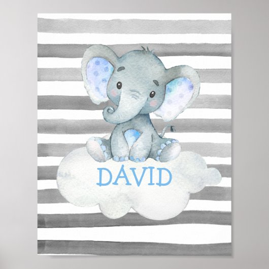 Waterverf Elephant ZOO Oerwoud Cute Baby Name Poster (Voorkant)