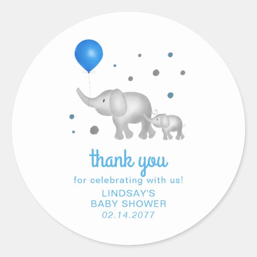 Waterverf Elephants Boy Baby shower Dank u wel Ronde Sticker (Voorkant)