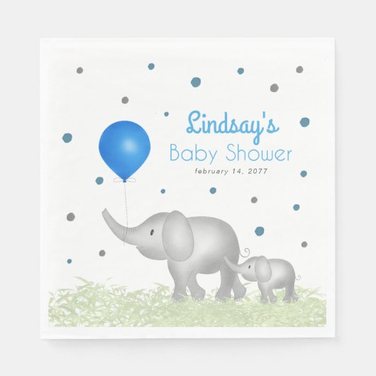 Waterverf Elephants Greenery Baby Boy Shower Servet (Voorkant)