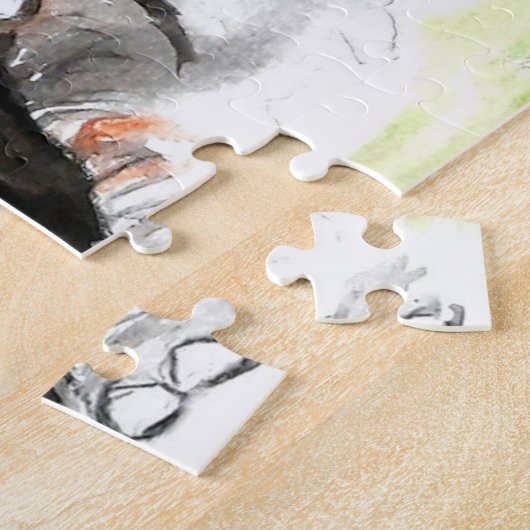 Waterverf - Elephants - Romantisch hart Legpuzzel (Zijkant)