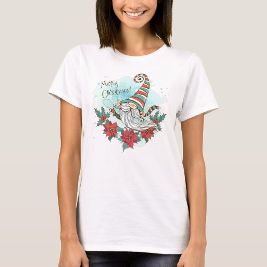 Waterverf Elf met Poinsettias T-Shirt (Voorkant)