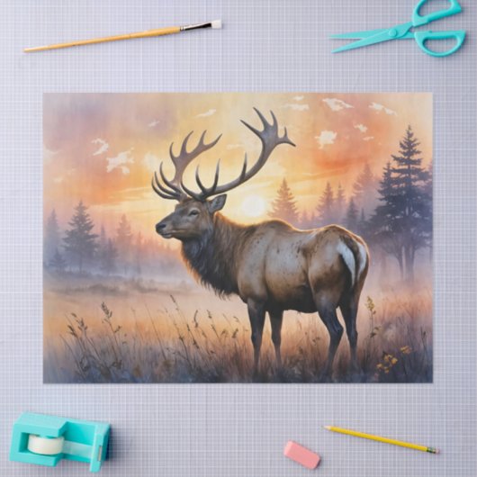 Waterverf Elk bij Sunrise Decoupage Tissuepapier (Craft)