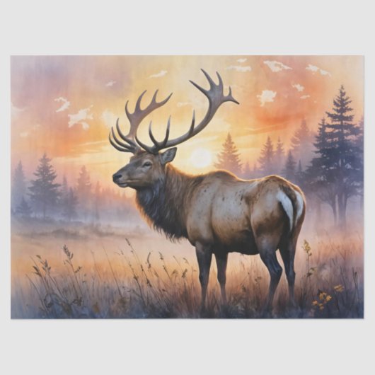 Waterverf Elk bij Sunrise Decoupage Tissuepapier (Voorkant)