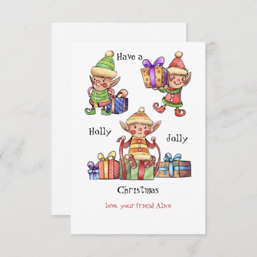 Waterverf Elves-kerstkaart Kaart (Voorkant / Achterkant)