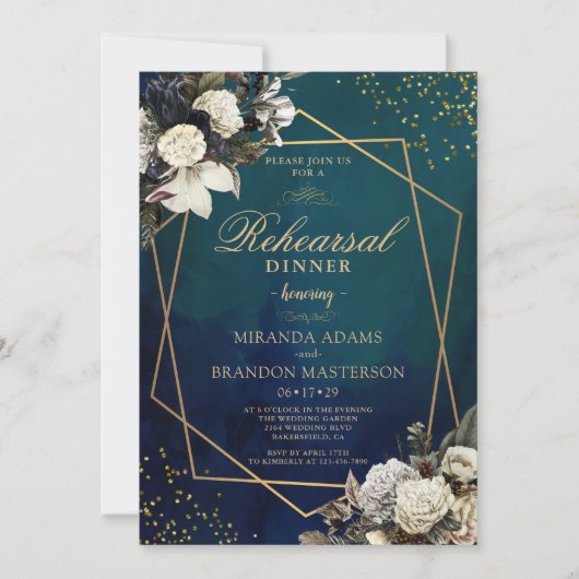 Waterverf Emerald Green Floral repesal Dinner Kaart (Voorkant)