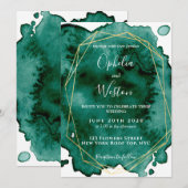 Waterverf Emerald Green Gold Lijst Luxury Wedding Kaart (Voorkant / Achterkant)