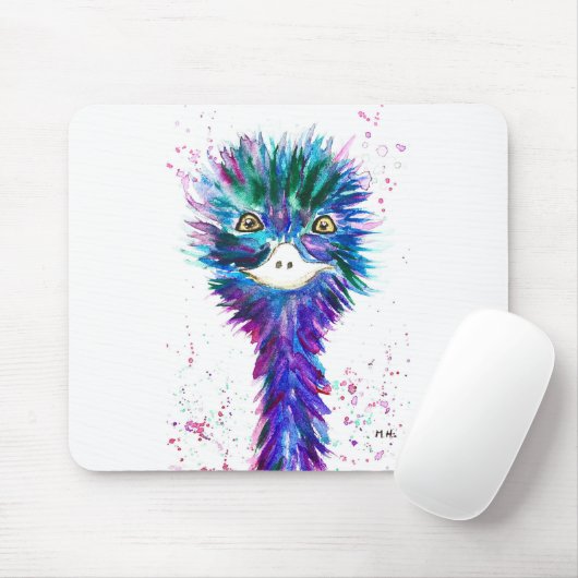 Waterverf emu diervogel schattig kleurrijk paars muismat (Met muis)