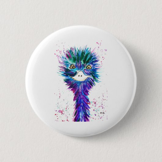 Waterverf emu ronde button 5,7 cm (Voorkant)