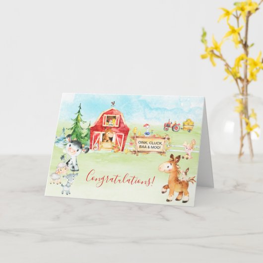 Waterverf- en boerderijdieren Hartelijk dank Kaart (Gele Bloem)