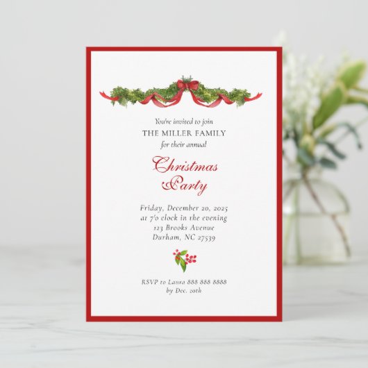 Waterverf- en boogkerstfeest aankondiging (Staand voorkant)