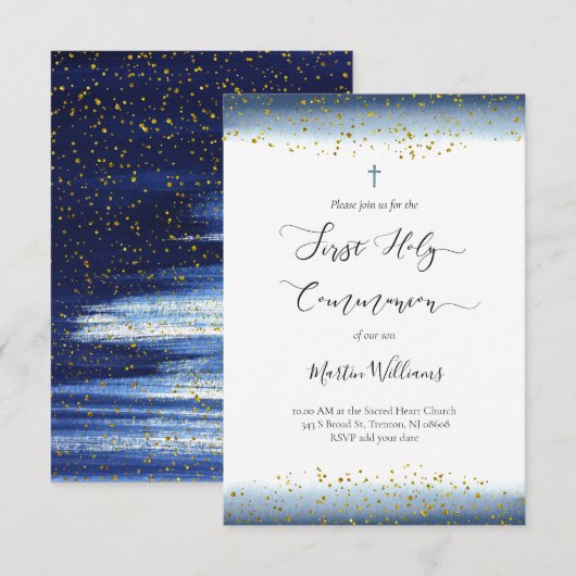waterverf en FAUX folie confetti Eerste Communie Kaart (Voorkant / Achterkant)