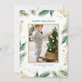 Waterverf en Faux Folie Pine Needles Foto Feestdagenkaart (Voorkant)