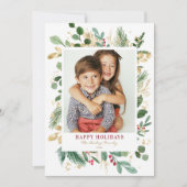 Waterverf en Faux Folie Wintergroen Foto Feestdagenkaart (Voorkant)