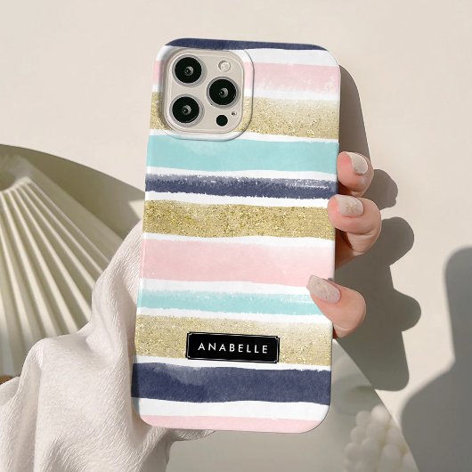 Waterverf en Faux Glitter Stripes Case-Mate iPhone Case