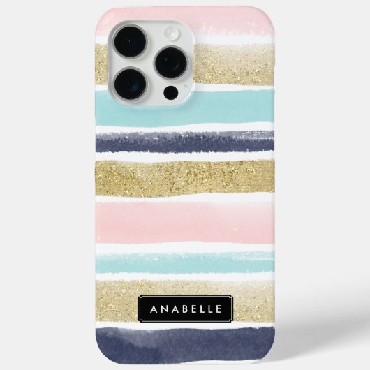 Waterverf en Faux Glitter Stripes Case-Mate iPhone Case (Achterkant)