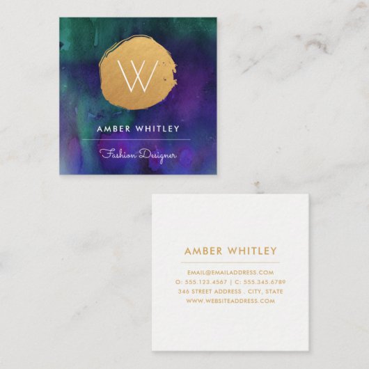 Waterverf en Faux Gold Foil Circle | BLAUWGROEN PA Vierkante Visitekaartje (Voorkant / Achterkant)