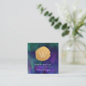 Waterverf en Faux Gold Foil Circle | BLAUWGROEN PA Vierkante Visitekaartje (Staand voorkant)