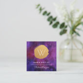 Waterverf en Faux Gold Foil Circle | Diep Paarse Vierkante Visitekaartje (Staand voorkant)