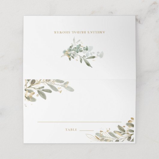 Waterverf en Faux Gold Foil Eucalyptus Leaves Plaatskaartje (Buitenkant ongevouwen)