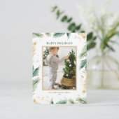 Waterverf en Faux Gold Folie Pine Needles Foto Briefkaart (Staand voorkant)