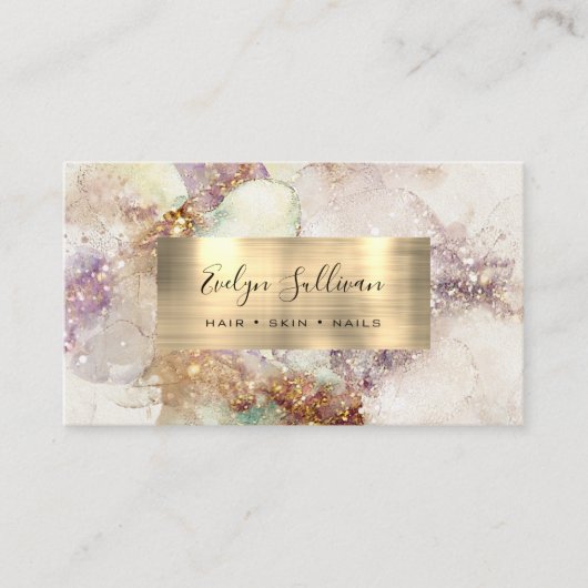 waterverf en faux gouden folie visitekaartje (Voorkant)