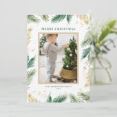 Waterverf en Folie Pine Needles Foto Kerst Feestdagenkaart (Staand voorkant)