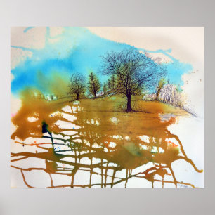 Waterverf en geïnkt boomwerk poster