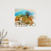 Waterverf en geïnkt boomwerk poster (Keuken)