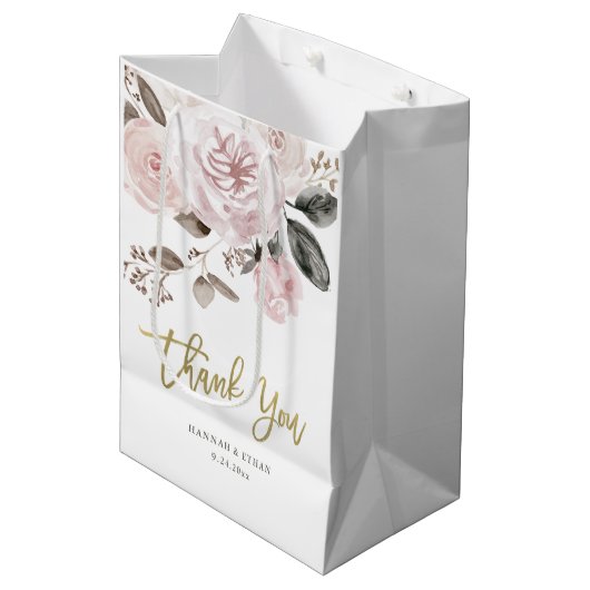 Waterverf en goud | Blush roze rozen Medium Cadeauzakje (Voorkant Gekanteld)