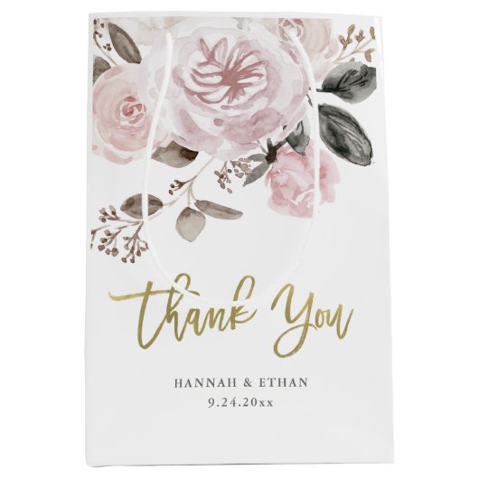 Waterverf en goud | Blush roze rozen Medium Cadeauzakje (Voorkant)