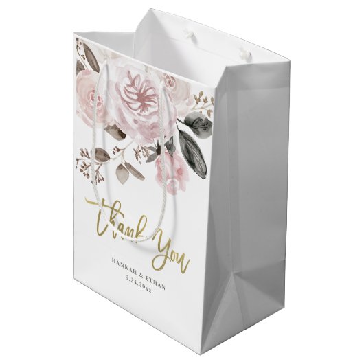 Waterverf en goud | Blush roze rozen Medium Cadeauzakje (Achterkant Gekanteld)