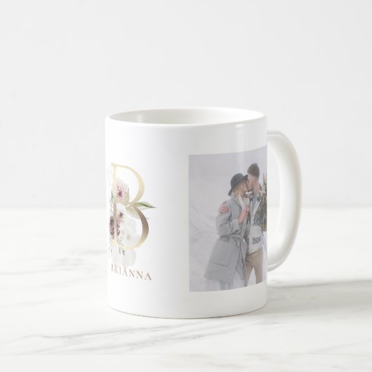 Waterverf en Goud | Twee fotobrief B monogram Koffiemok (Voorkant rechts)