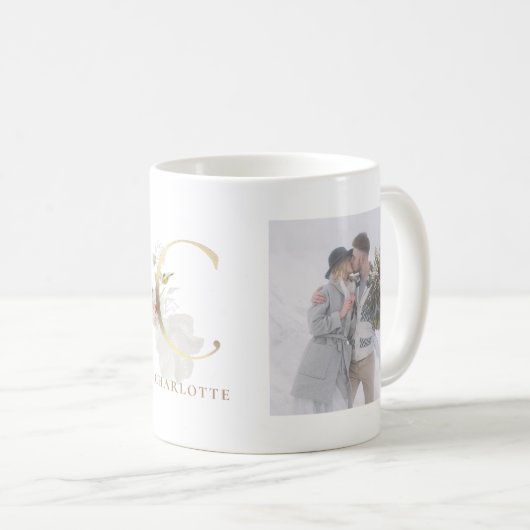 Waterverf en Goud | Twee fotobrief C monogram Koffiemok (Voorkant rechts)