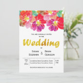 Waterverf en goudbladbloem - bruiloft kaart (Staand voorkant)