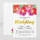 Waterverf en goudbladbloem - bruiloft kaart (Voorkant / Achterkant)