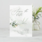 Waterverf- en goudbladerselderij save the date (Staand voorkant)