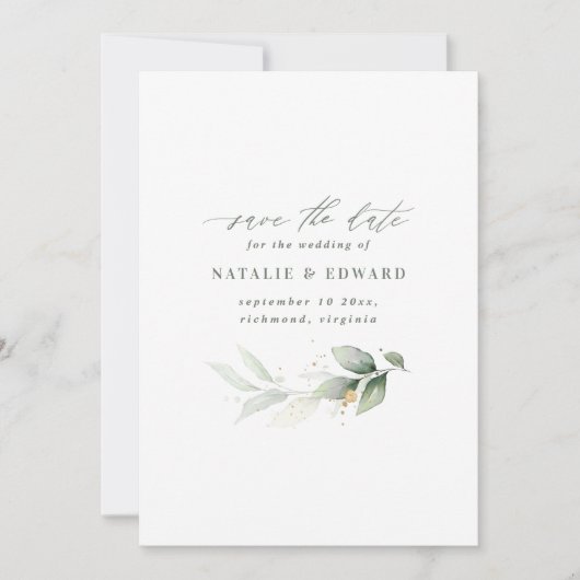 Waterverf- en goudbladerselderij save the date (Voorkant)