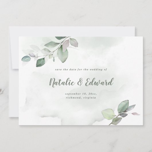 Waterverf- en goudbladerselderij save the date (Voorkant)