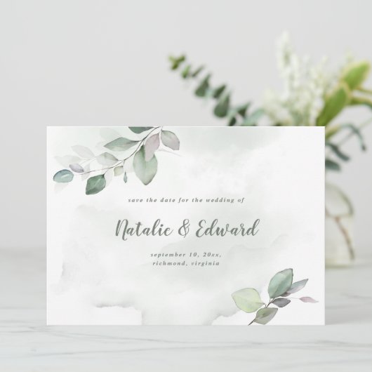 Waterverf- en goudbladerselderij save the date (Staand voorkant)