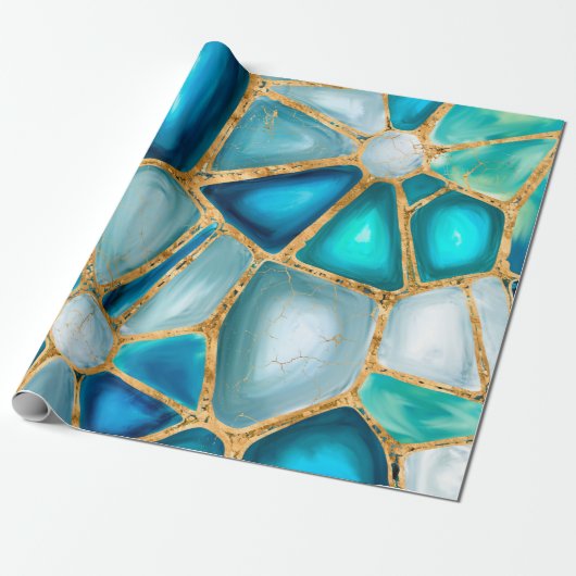 Waterverf - en goudcellen - oceaan cadeaupapier (Uitgerold)