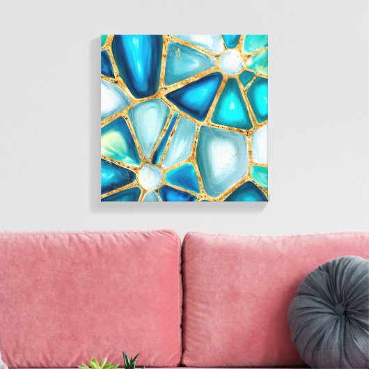 Waterverf - en goudcellen - oceaan canvas afdruk (Insitu (Woonkamer))