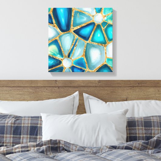 Waterverf - en goudcellen - oceaan canvas afdruk (Insitu (Slaapkamer))